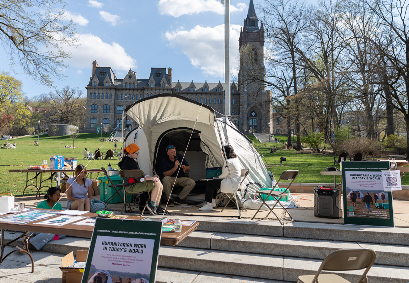 Shelterbox pop up in front of Clayton Center
